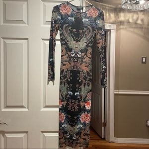 Nasty Gal Long Sleeve Raptor Mesh Midi Bodycon - size xs